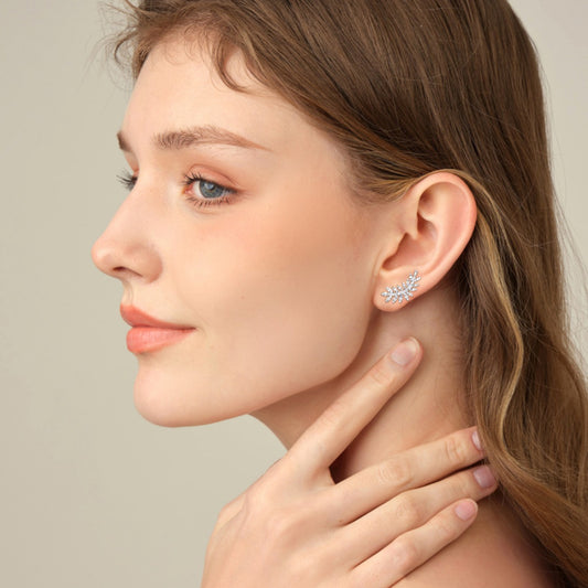 Moissanite 925 Sterling Silver Leaf Shape Stud Earrings Elegant