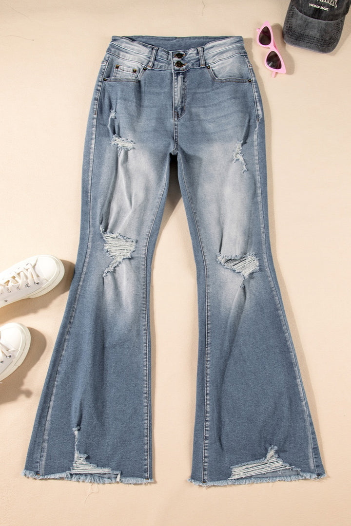 Distressed Bootcut Jeans with Trendy Raw Hem Detail