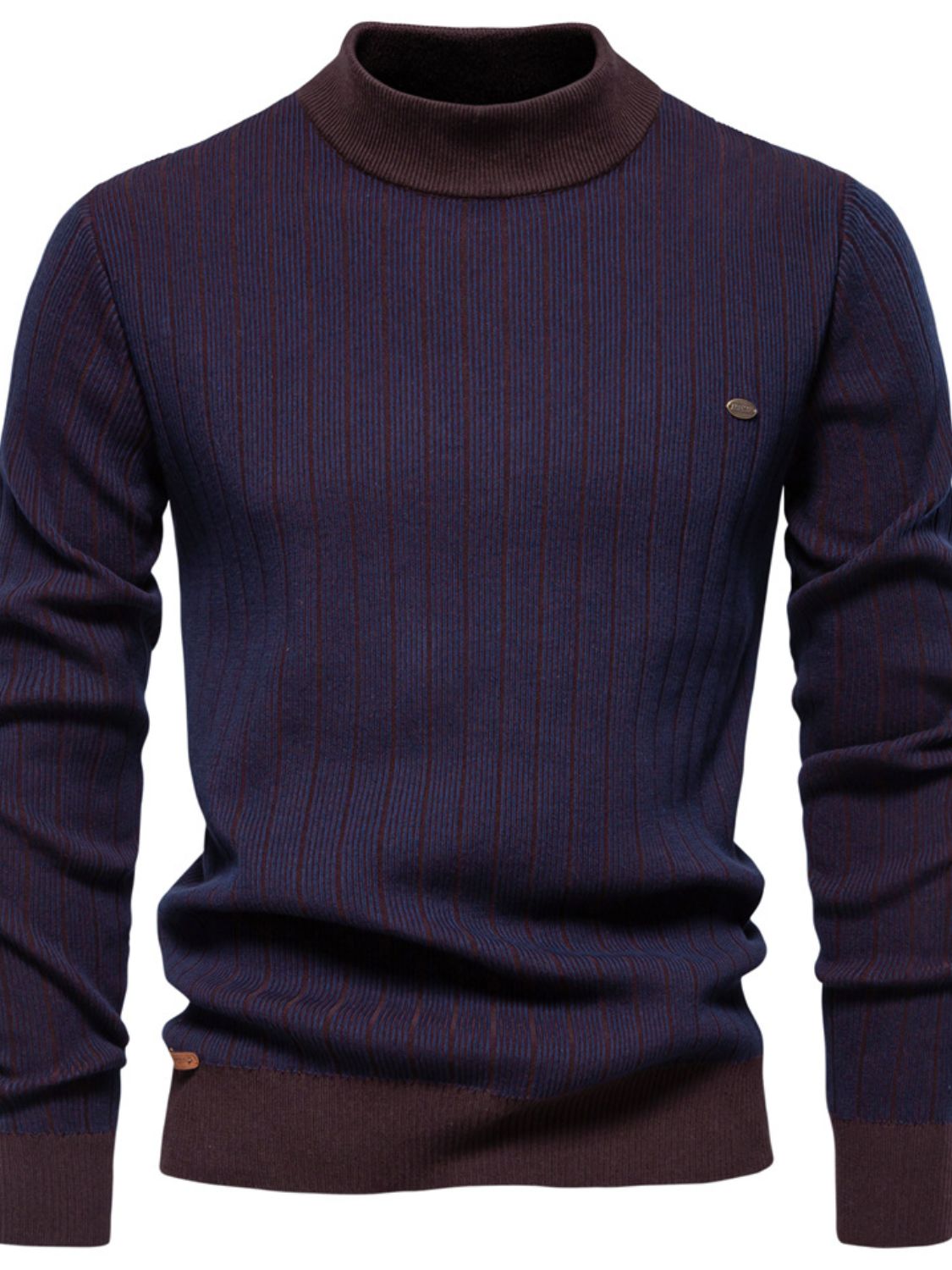 Men's Mock Neck Contrast Striped Sweater for Casual Style