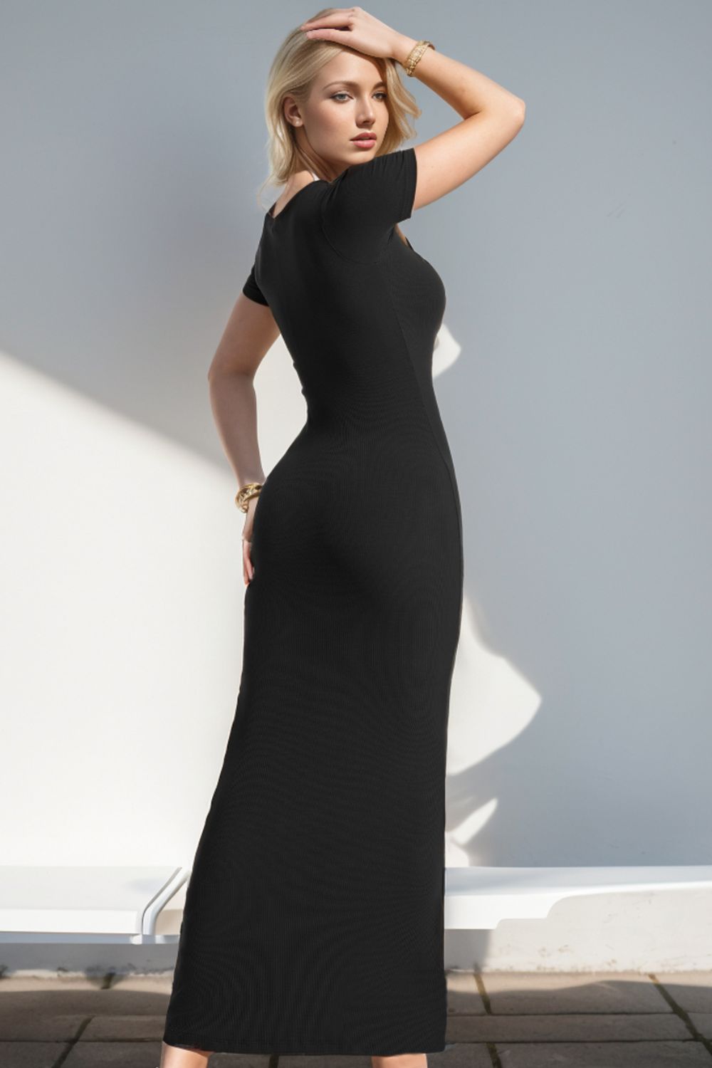 Chic Shapewear Square Neck Short Sleeve Maxi Dress