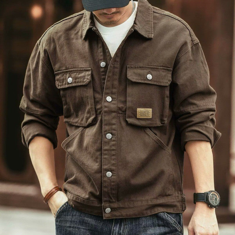 Men's Washed Collared Neck Cargo Jacket for Casual Style
