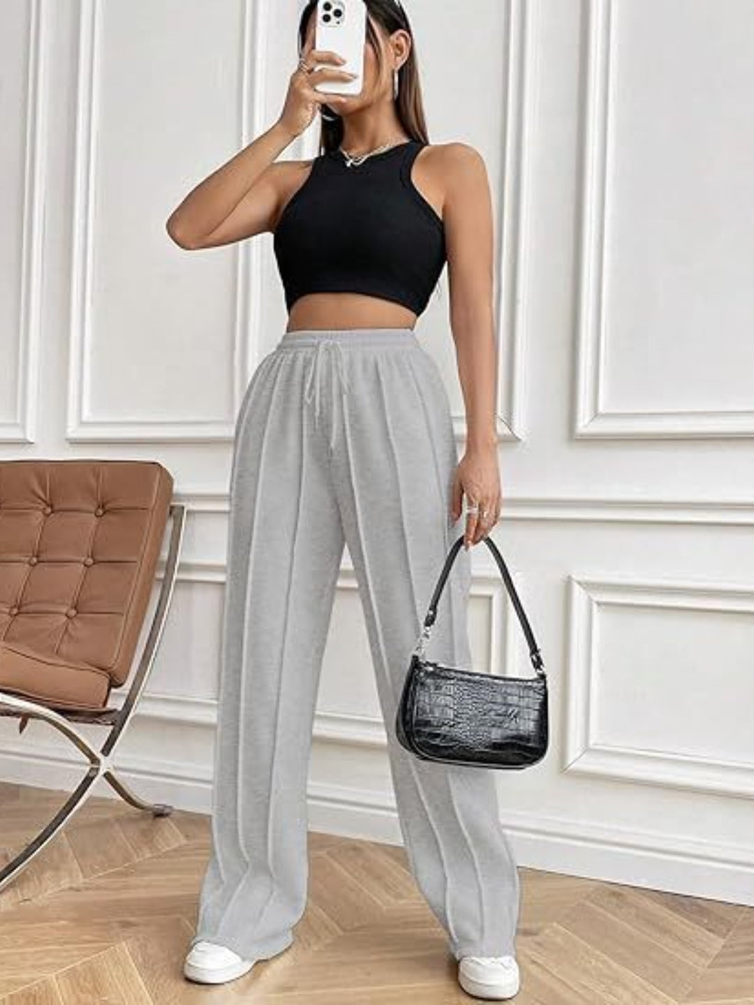 Casual Chic Wide Leg Drawstring Trousers with Pockets