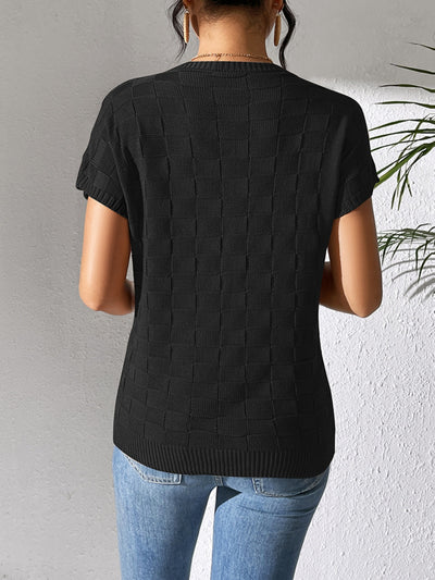 Round Neck Short Sleeve Knit Top for Effortless Style