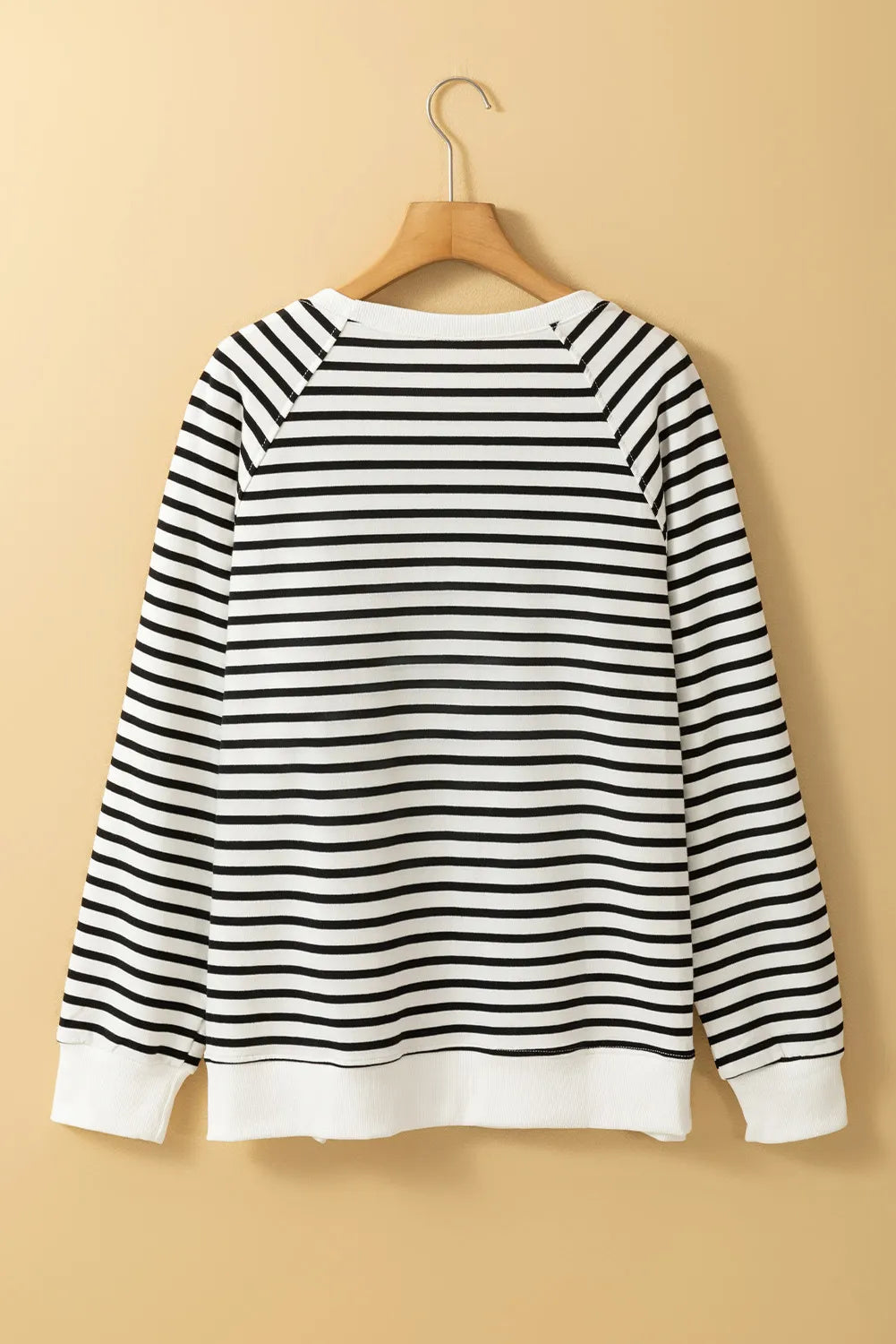 Chic Slit Striped Long Sleeve Sweatshirt with Round Neck