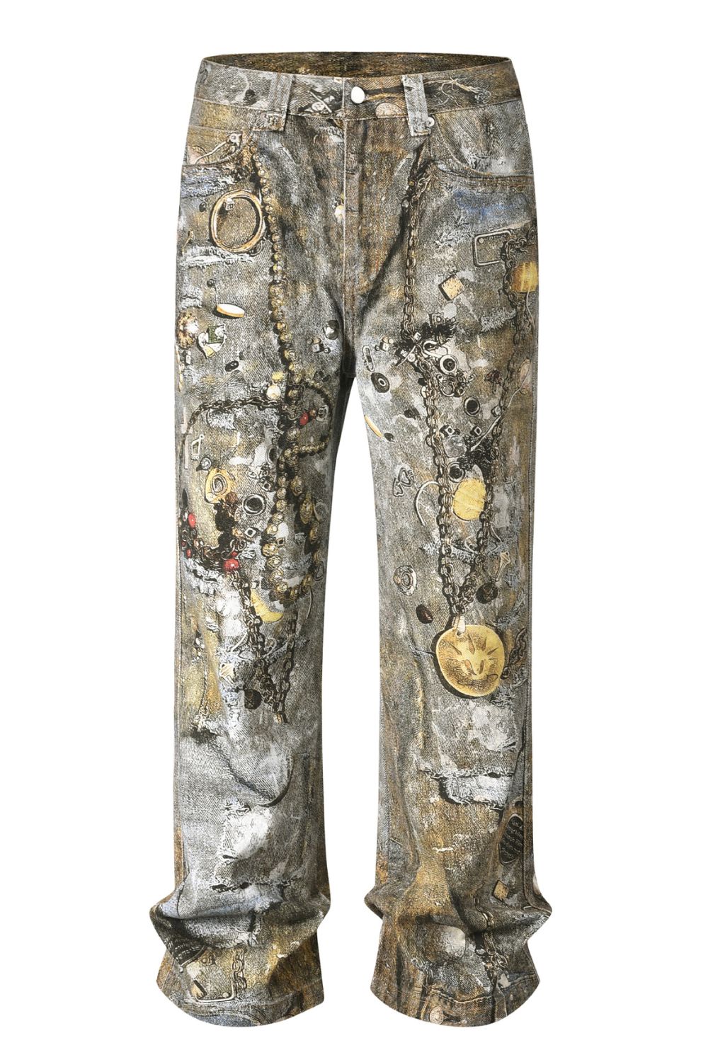 Men's Wide Straight Printed Jeans with Pockets for Comfort