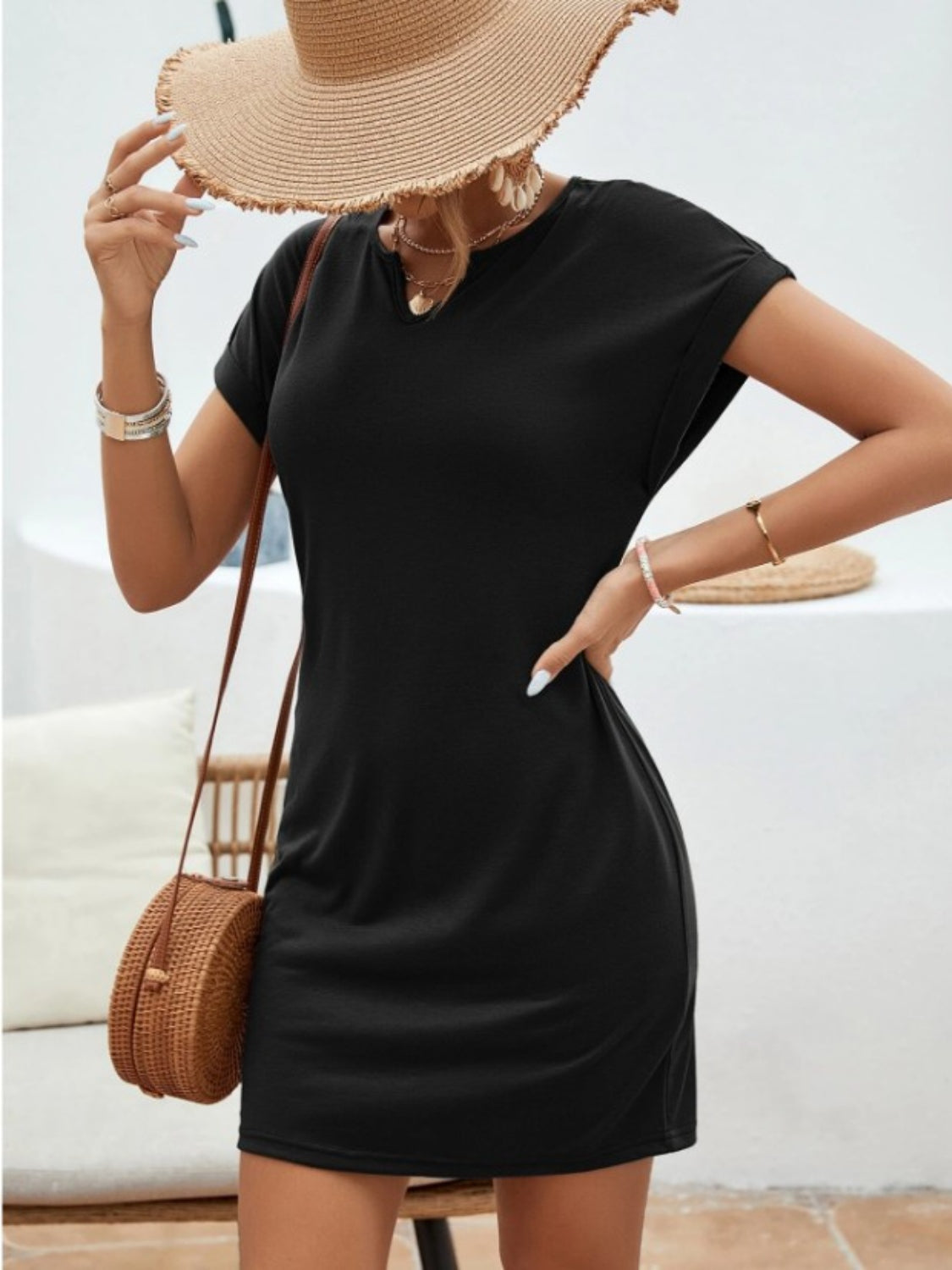 Chic Notched Sleeve Tee Dress for Effortless Style
