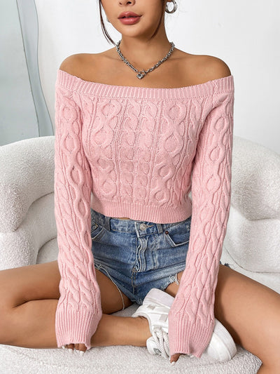 Chic Off-Shoulder Cable-Knit Sweater Top for Women