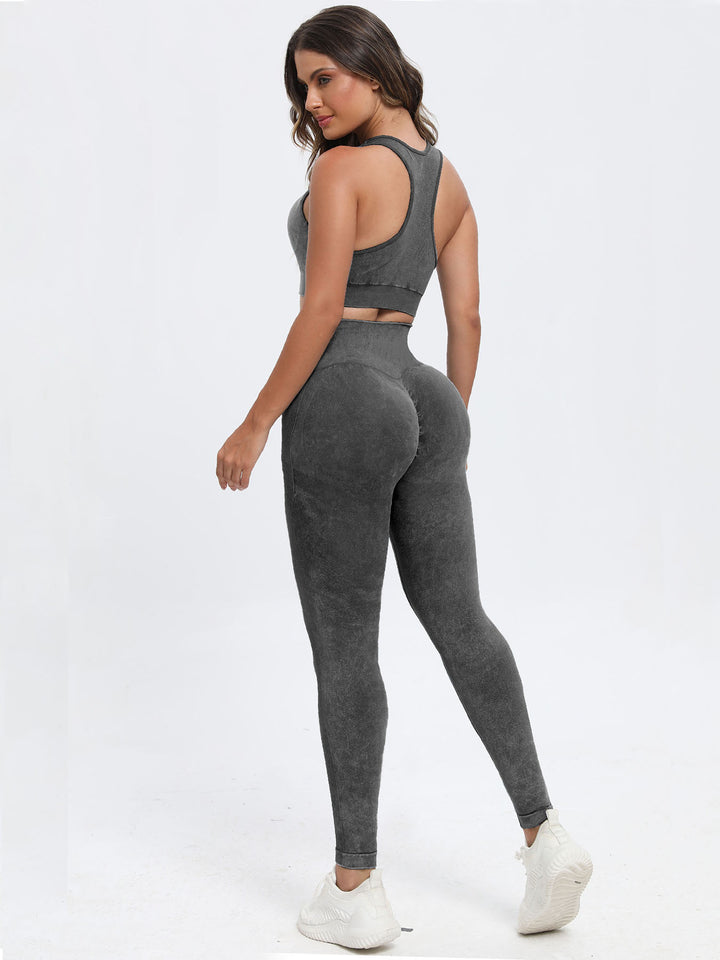 Scoop Neck Activewear Ensemble with Wide-Strapped Top and Fitted Pants