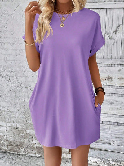 Effortless Elegance Short Sleeve Round Neck Mini Dress for All Occasions