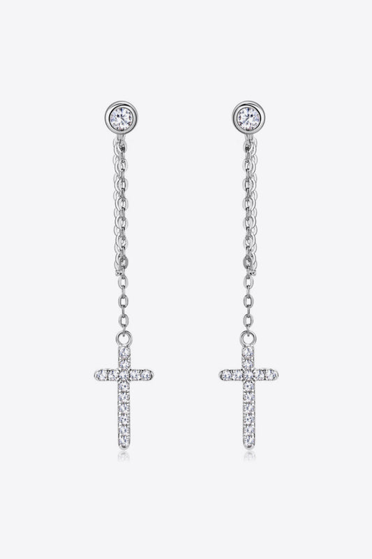 Moissanite 925 Sterling Silver Cross Earrings for Women