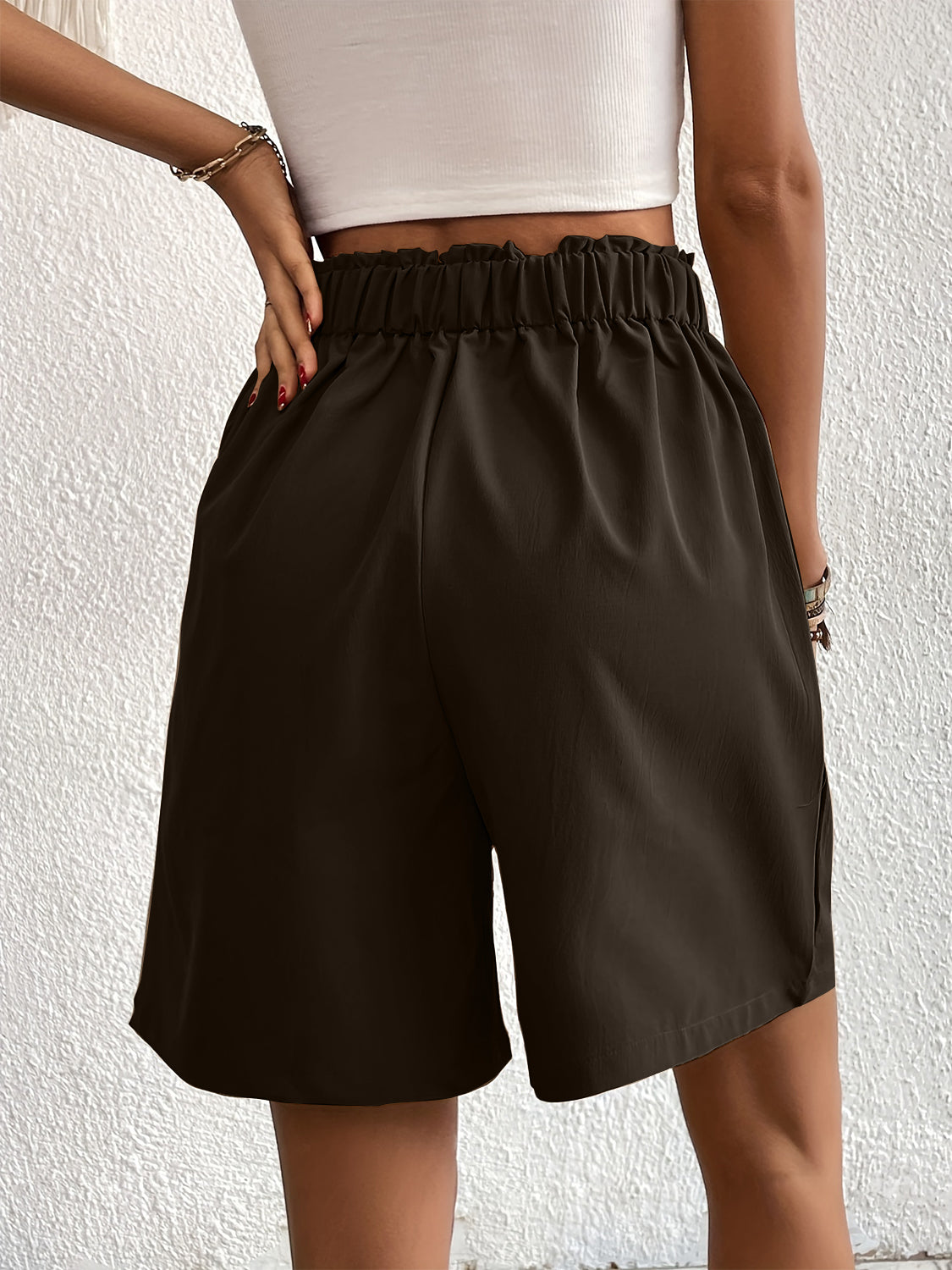Elegant Ruched Elastic Waist Shorts with Pockets for Women