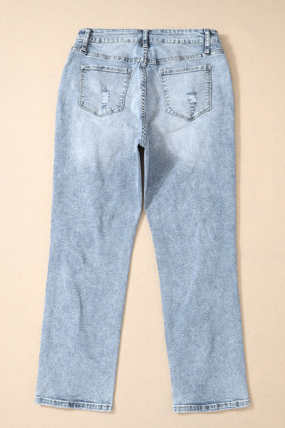 Chic High Waist Distressed Denim Pants for Trendy Style