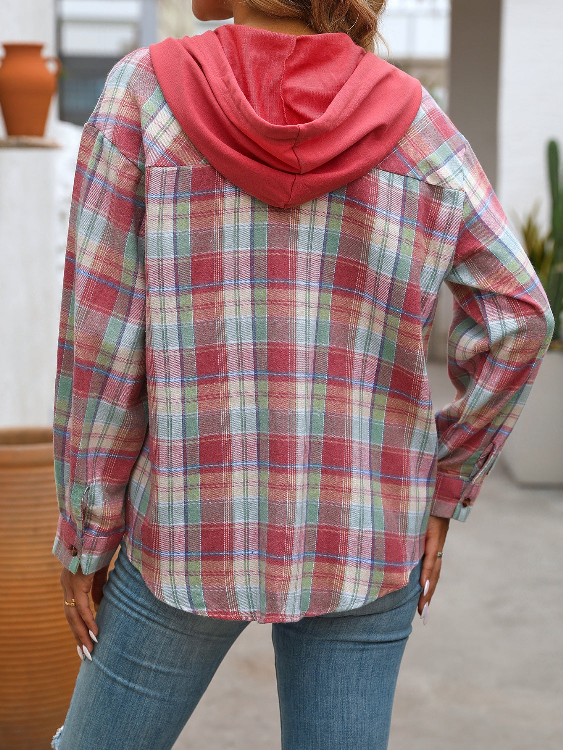 Plaid Long Sleeve Hooded Jacket for Stylish Comfort