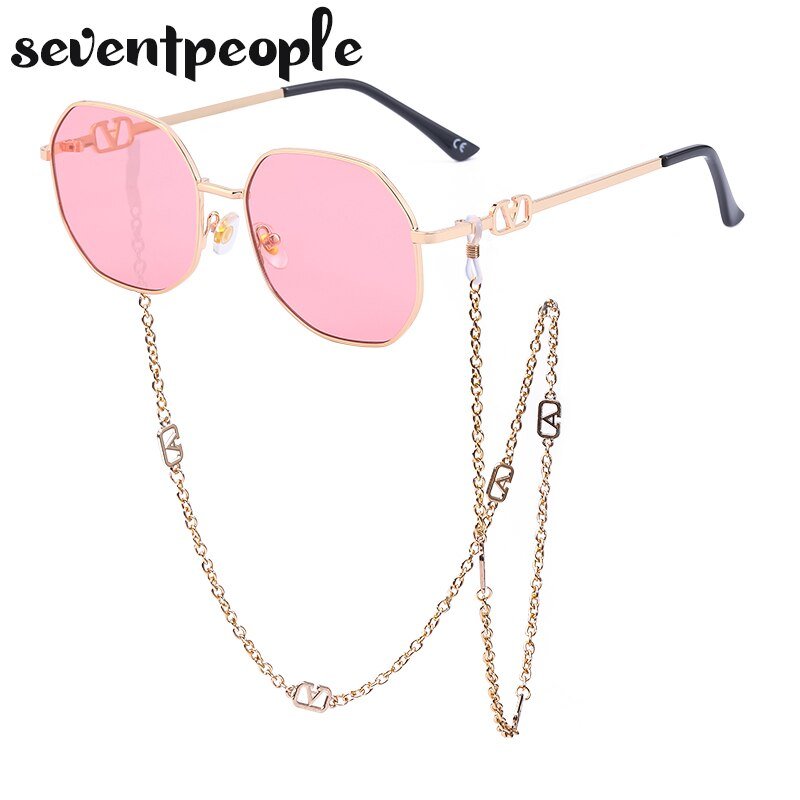 Fashion Metal Irregular Sunglasses With Chain