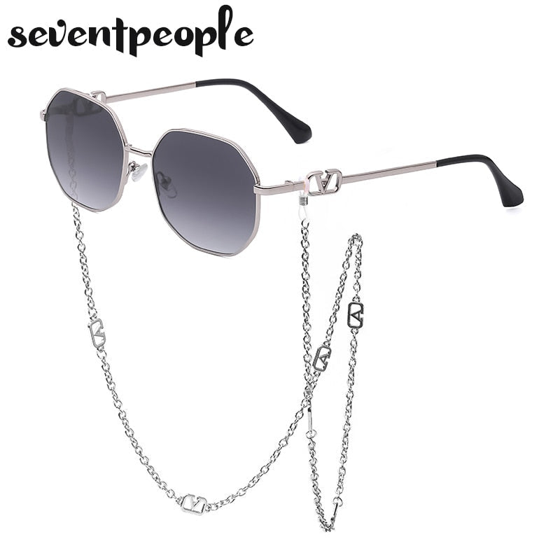 Fashion Metal Irregular Sunglasses With Chain