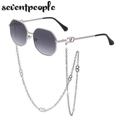Fashion Metal Irregular Sunglasses With Chain