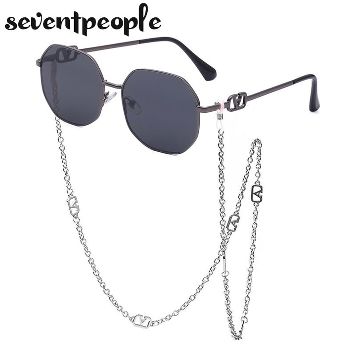 Fashion Metal Irregular Sunglasses With Chain