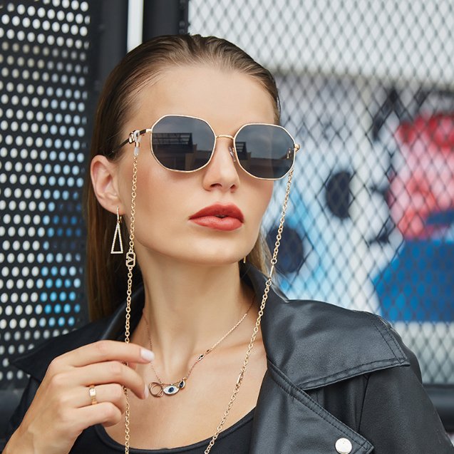 Fashion Metal Irregular Sunglasses With Chain