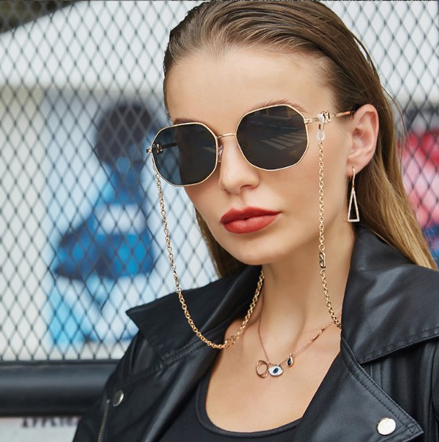 Fashion Metal Irregular Sunglasses With Chain