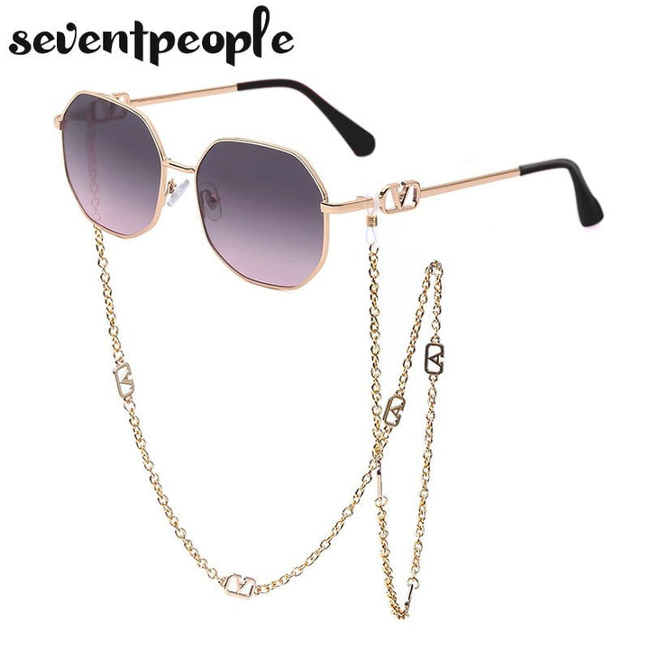 Fashion Metal Irregular Sunglasses With Chain