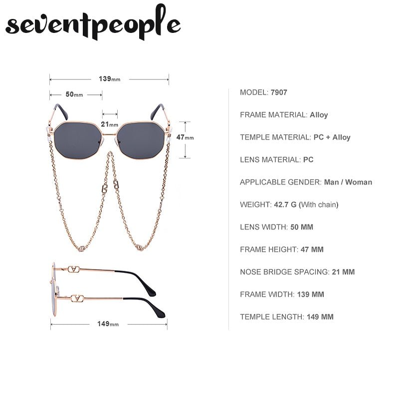 Fashion Metal Irregular Sunglasses With Chain