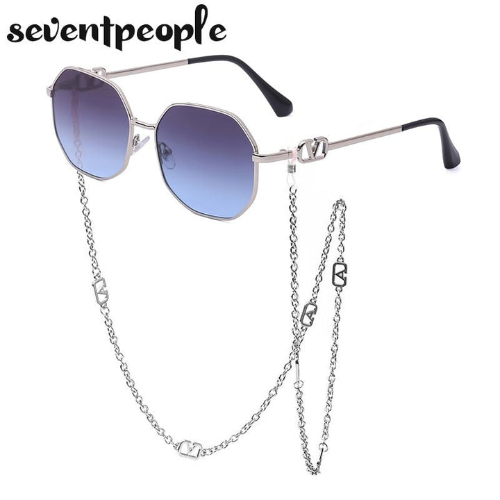 Fashion Metal Irregular Sunglasses With Chain