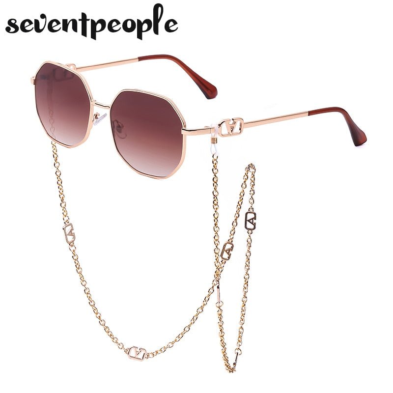 Fashion Metal Irregular Sunglasses With Chain