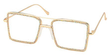 Glamorous Rhinestone-Encrusted Square Glasses for Women - Designer Anti-Blue Light Frame