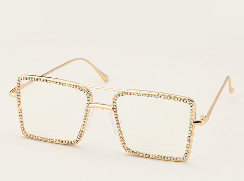 Fashion Rhinestone Glasses Frame Women Brand Designer Metal Square Anti Blue light Computer Glasses Female Shades Big