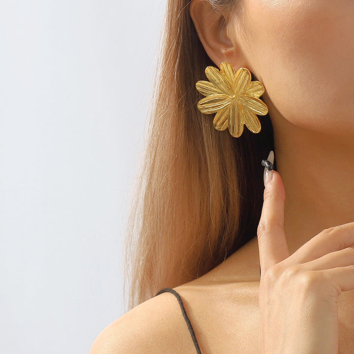 Fashion sweet floral alloy earrings ZA exaggerated temperament creative flower texture earrings