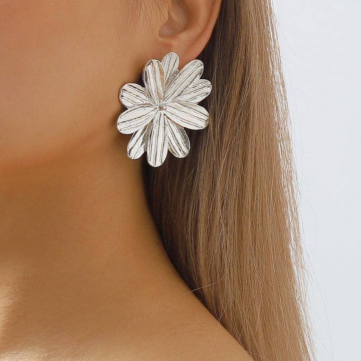 Fashion sweet floral alloy earrings ZA exaggerated temperament creative flower texture earrings