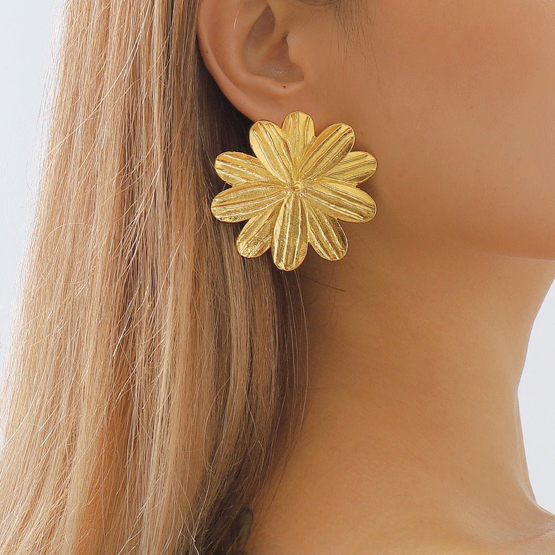 Fashion sweet floral alloy earrings ZA exaggerated temperament creative flower texture earrings