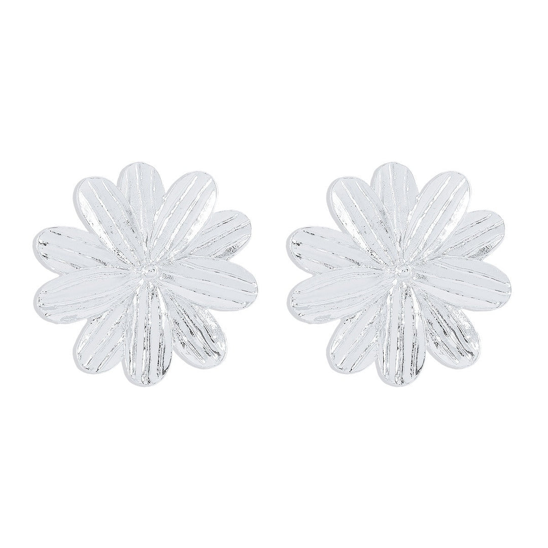 Fashion sweet floral alloy earrings ZA exaggerated temperament creative flower texture earrings