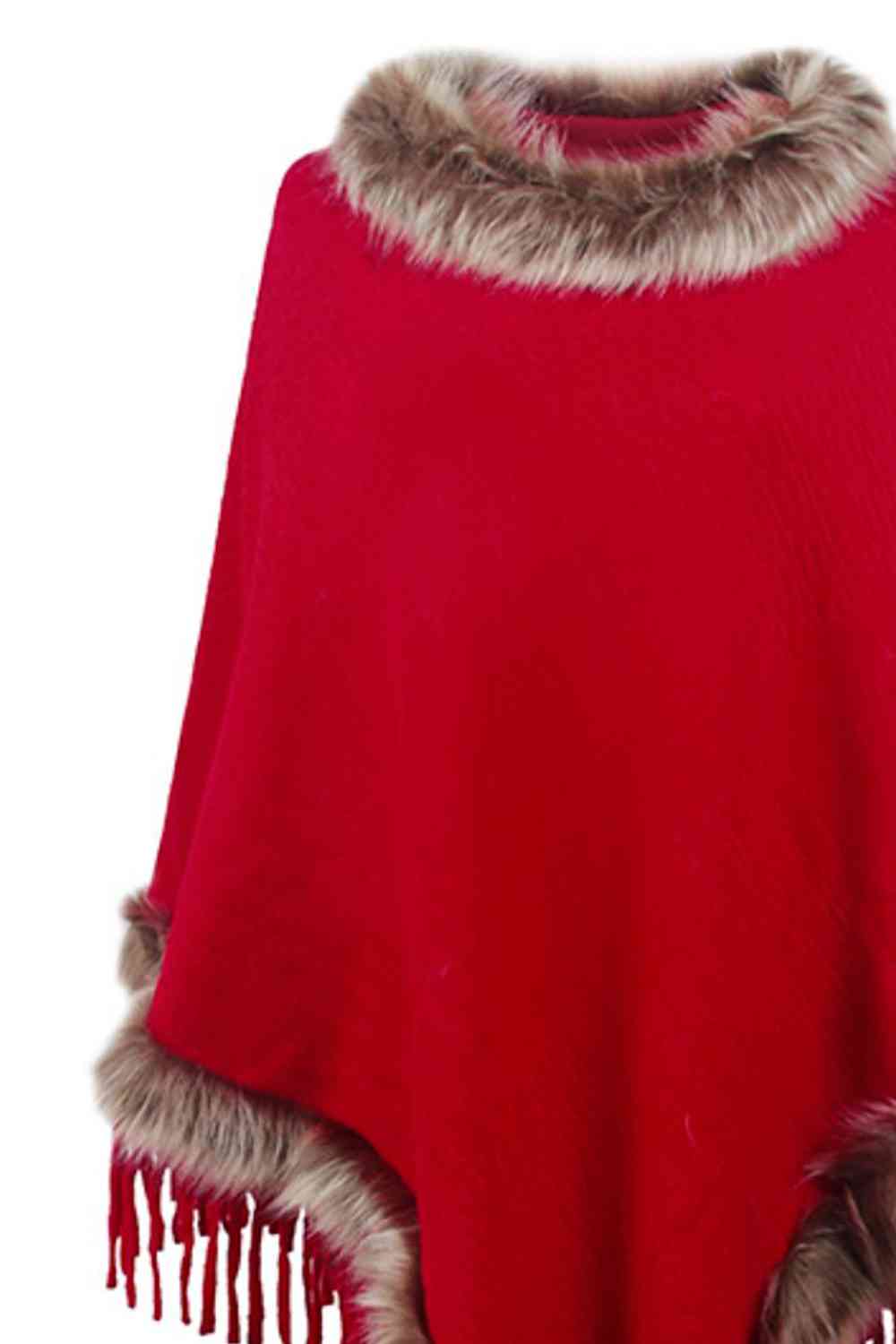 Elegant Fringed Faux Fur Poncho for Stylish Winter Warmth