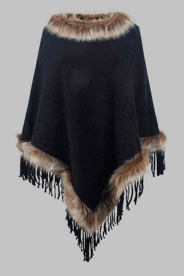 Elegant Fringed Faux Fur Poncho for Stylish Winter Warmth