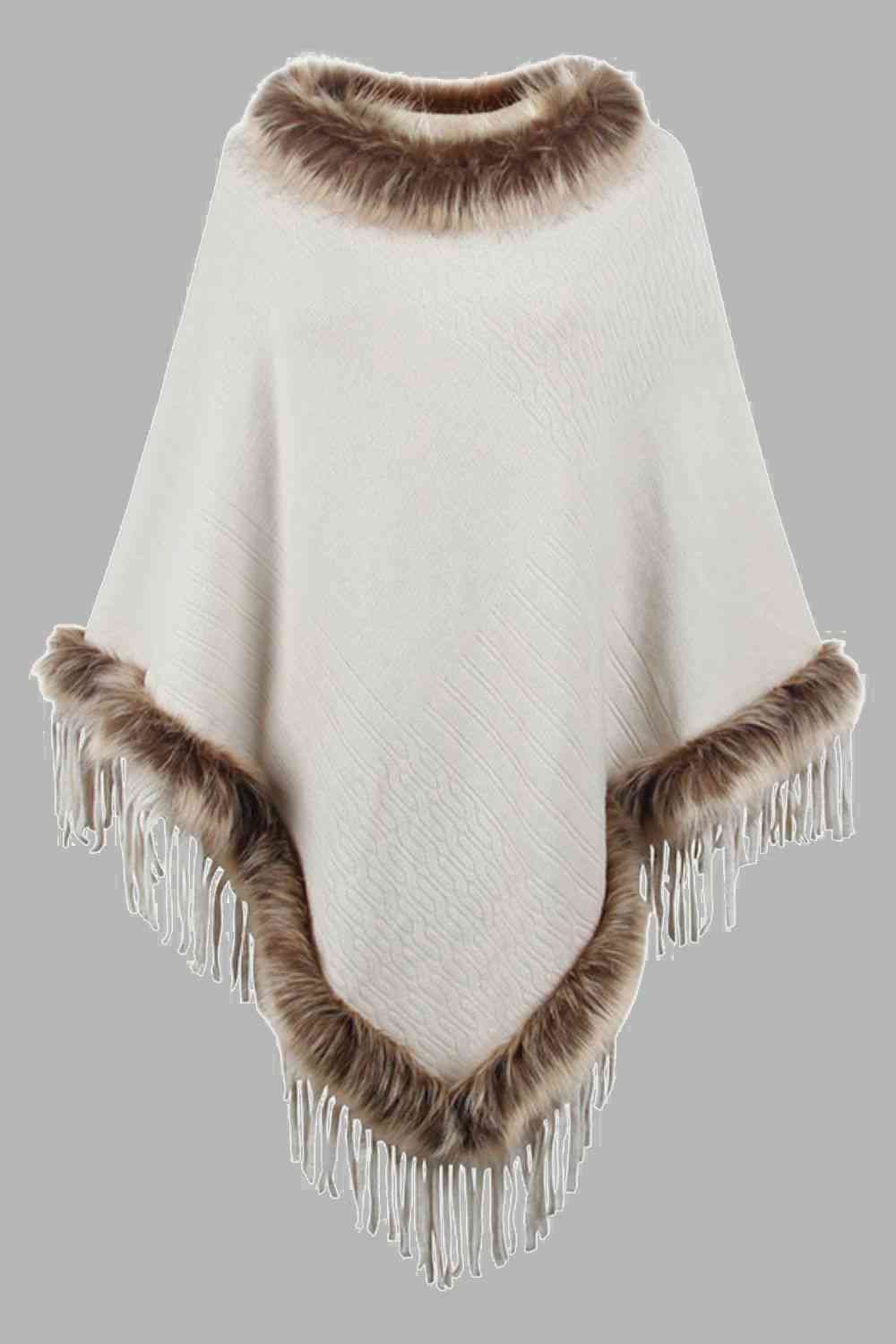 Elegant Fringed Faux Fur Poncho for Stylish Winter Warmth