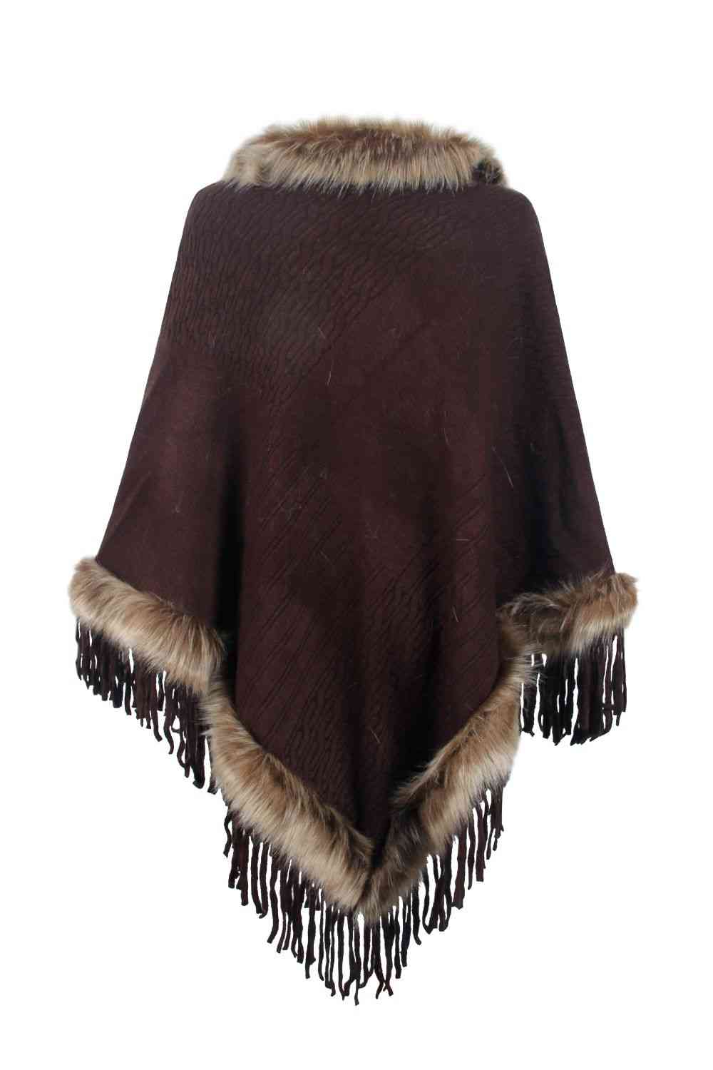 Elegant Fringed Faux Fur Poncho for Stylish Winter Warmth