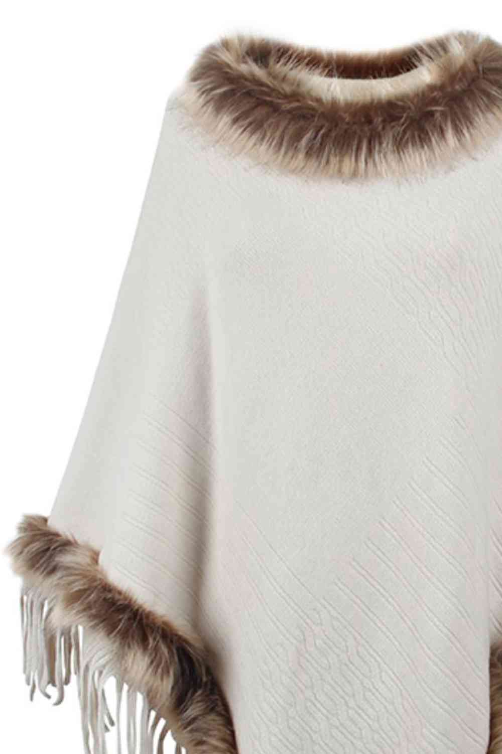 Elegant Fringed Faux Fur Poncho for Stylish Winter Warmth