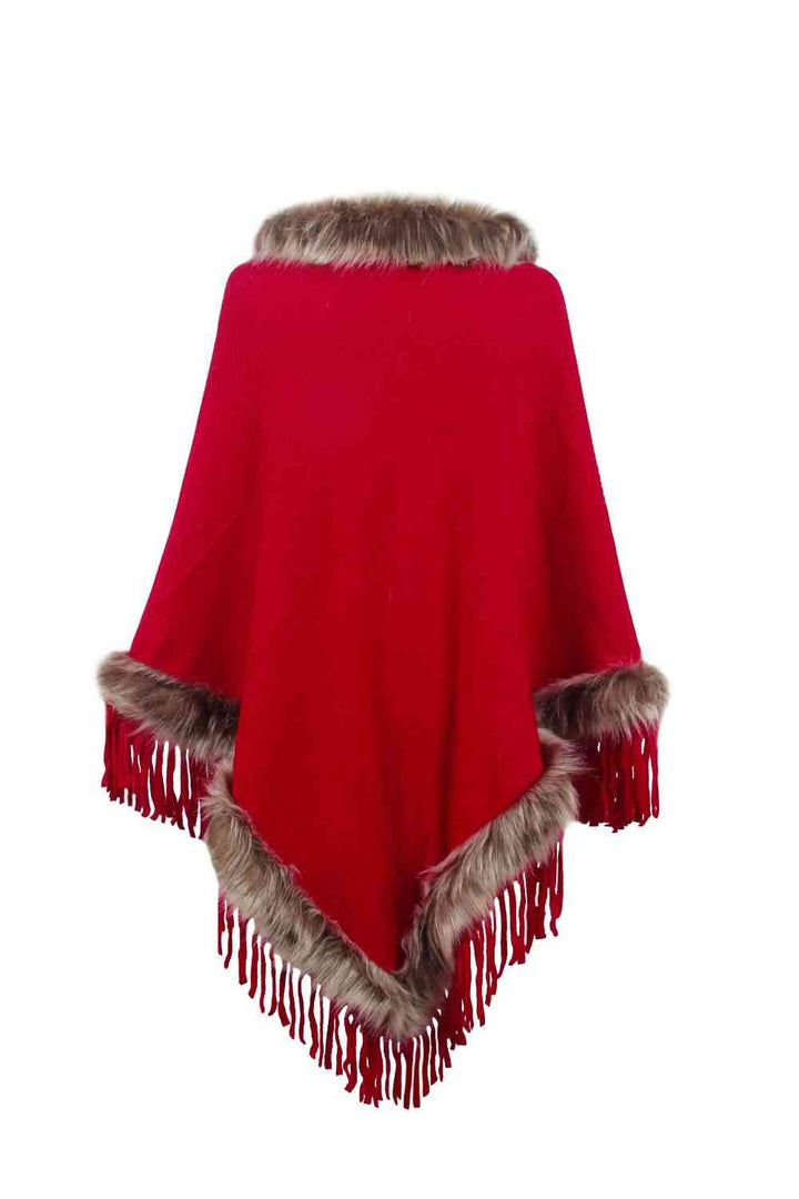 Elegant Fringed Faux Fur Poncho for Stylish Winter Warmth