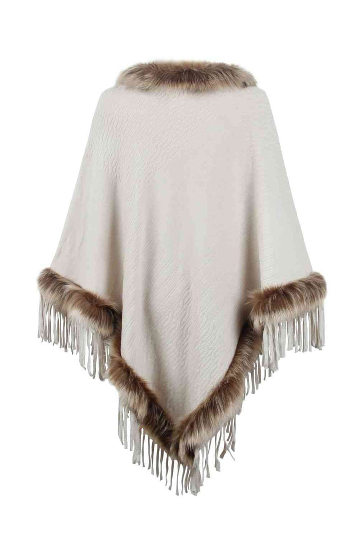 Elegant Fringed Faux Fur Poncho for Stylish Winter Warmth