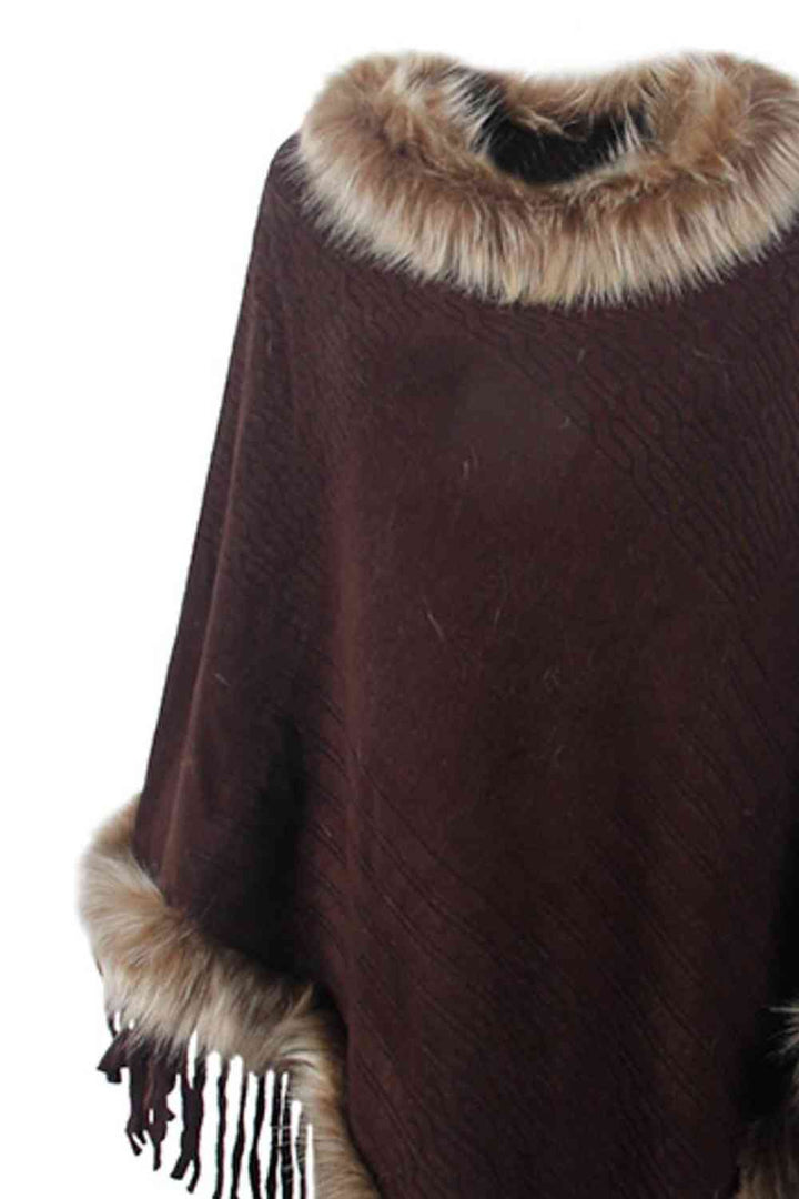 Elegant Fringed Faux Fur Poncho for Stylish Winter Warmth