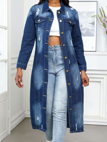 Chic Distressed Denim Button-Up Top with Collared Neck Style