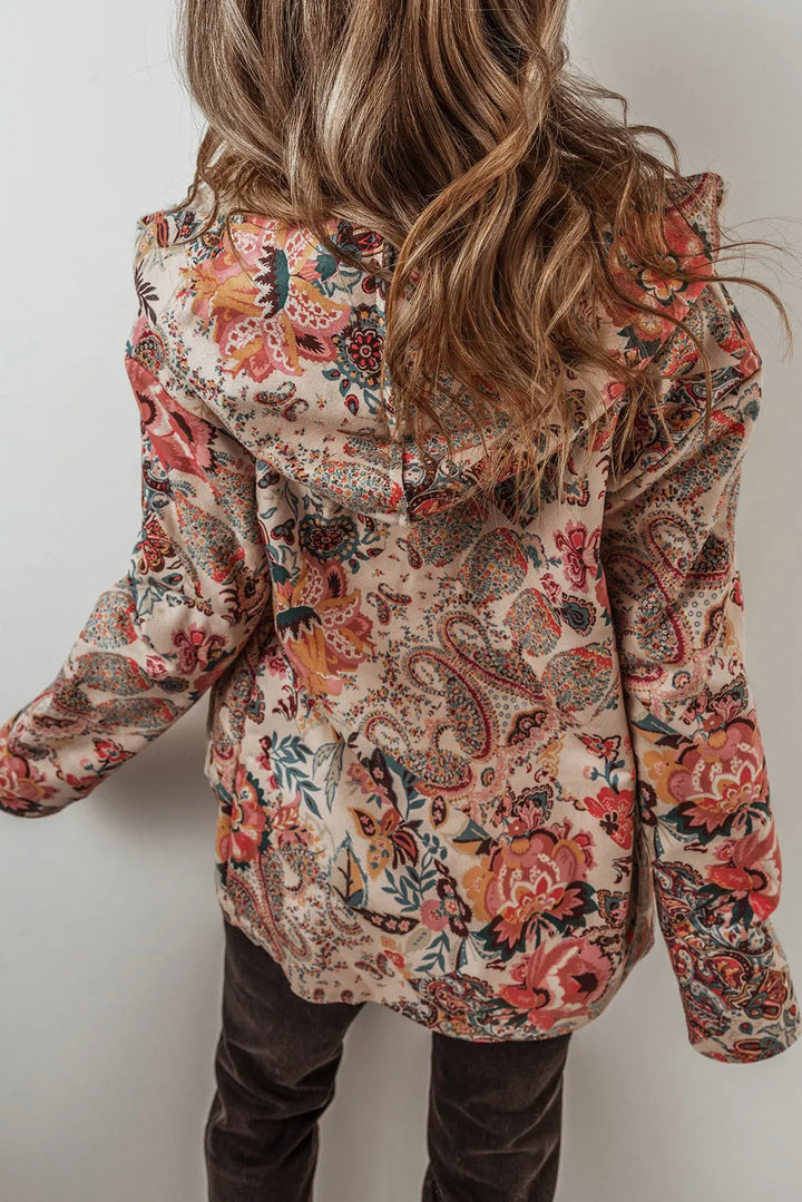 Fashionable Printed Long Sleeve Hooded Coat