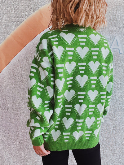 Charming Heart Contrast Oversized Sweater for Cozy Style