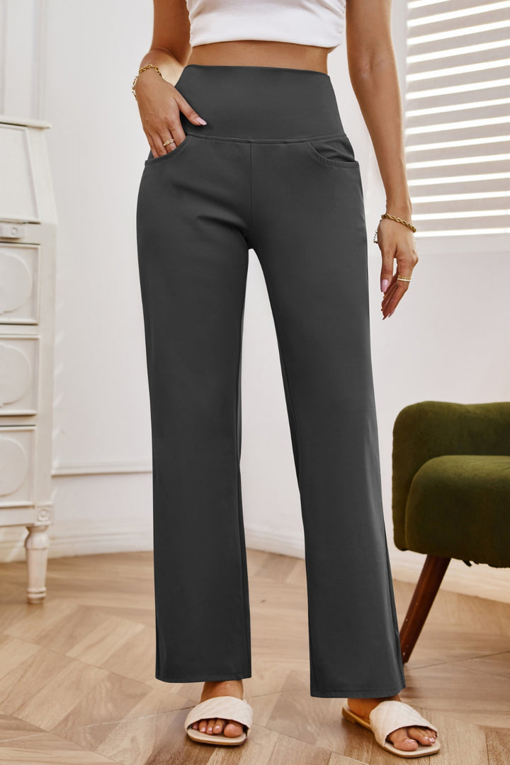 Chic High Rise Wide Leg Trousers with Convenient Pockets