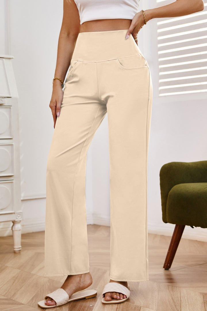 Chic High Rise Wide Leg Trousers with Convenient Pockets