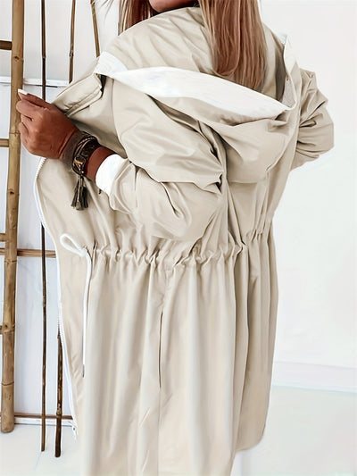 Adjustable Hooded Trench Coat With Long Sleeves For Women