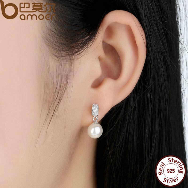Female Drop Earrings with Pearls 925 Sterling Silver Jewelry SCE006