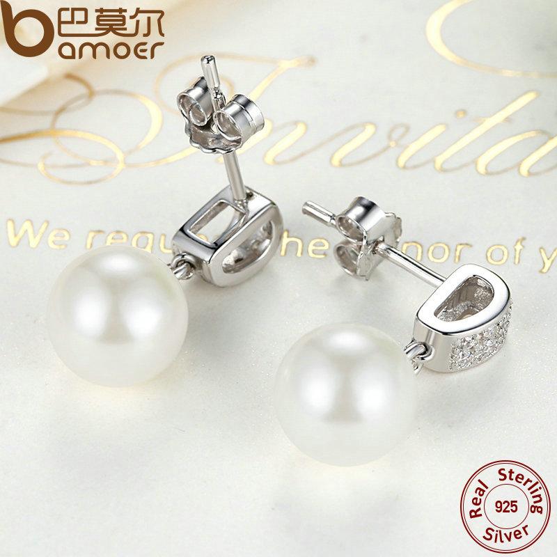 Female Drop Earrings with Pearls 925 Sterling Silver Jewelry SCE006