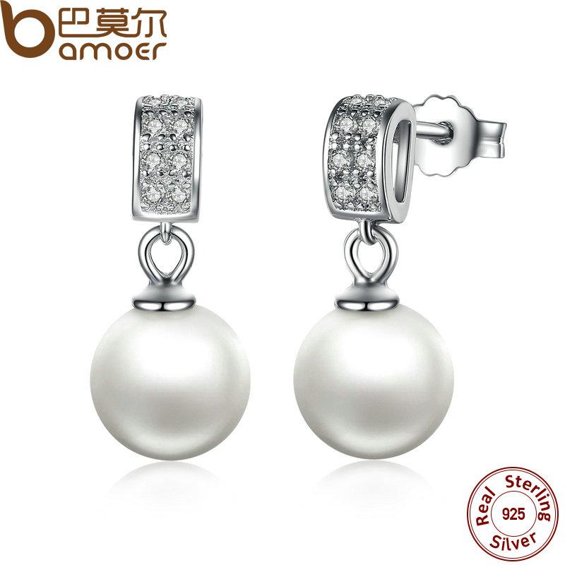 Female Drop Earrings with Pearls 925 Sterling Silver Jewelry SCE006
